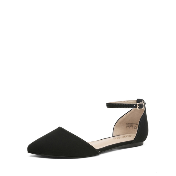 Ankle Strap Ballerina Flats - BLACK NUBUCK -  0
